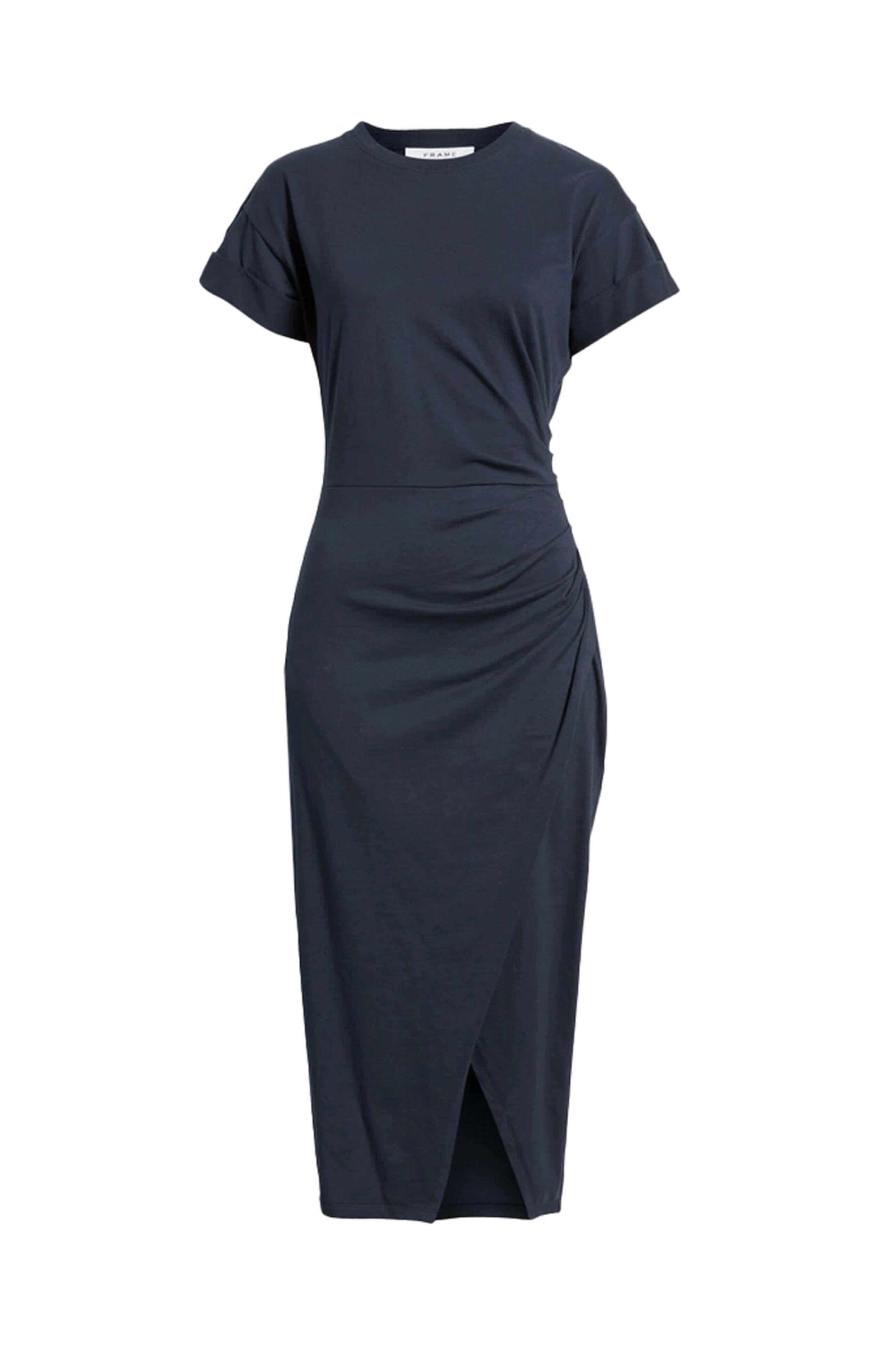 Frame - Navy Faux Wrap Midi Dress