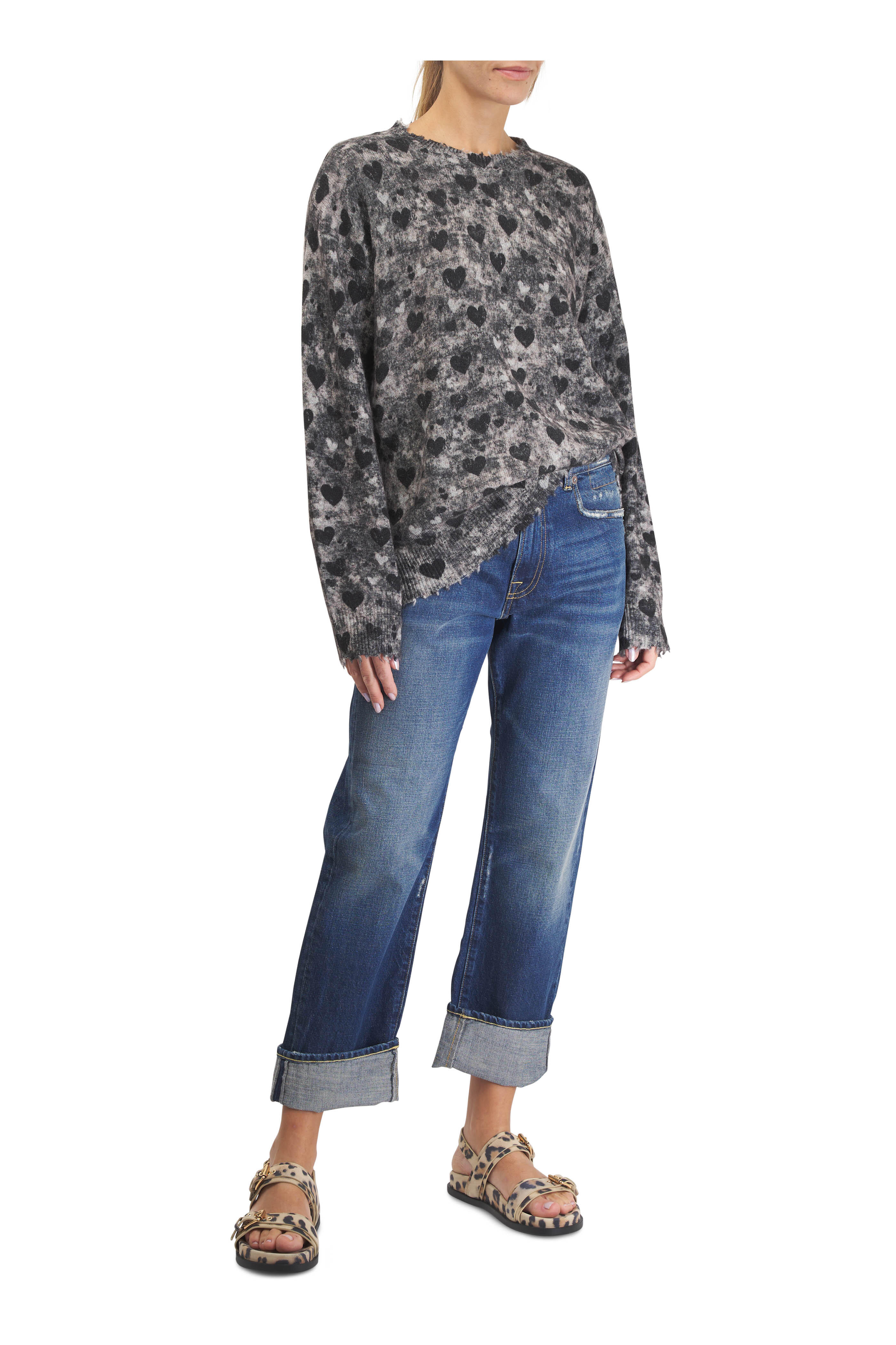 R13 - Heather Gray Printed Cashmere Boyfriend Sweater