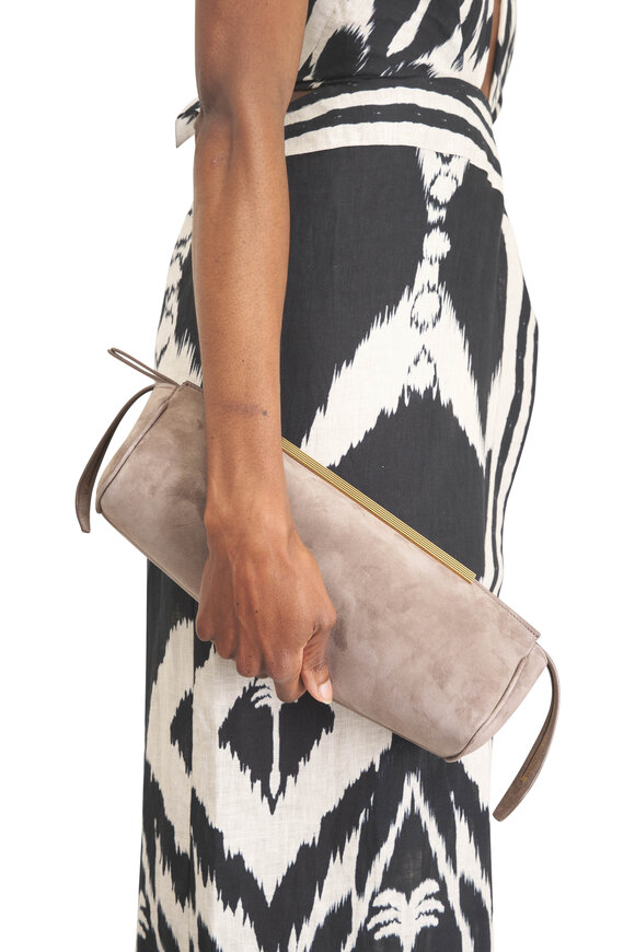 Khaite Donna Morning Dove Suede Evening Clutch - view 2