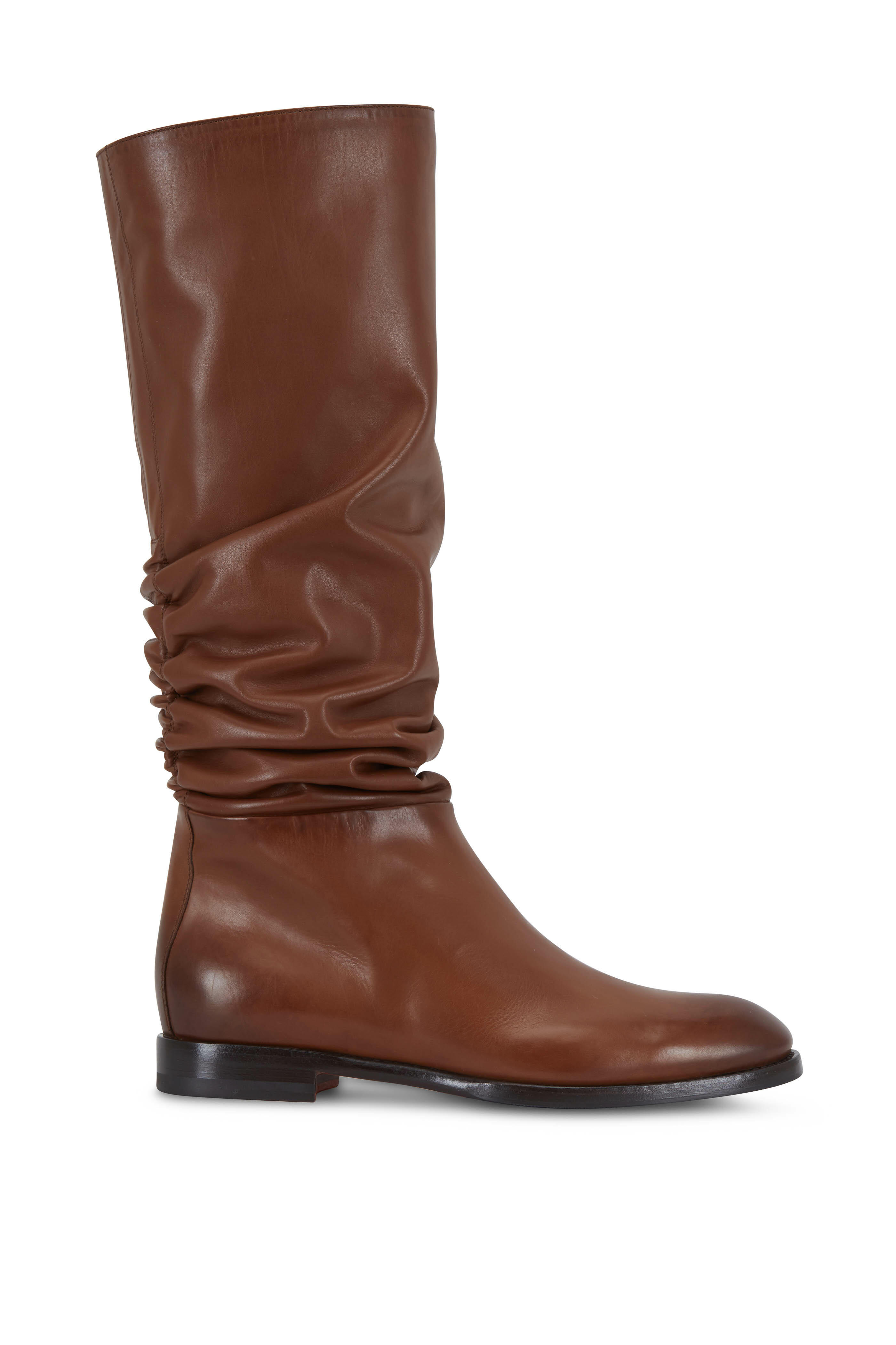 Santoni - Marlene Cognac Leather Tall Slouchy Boot