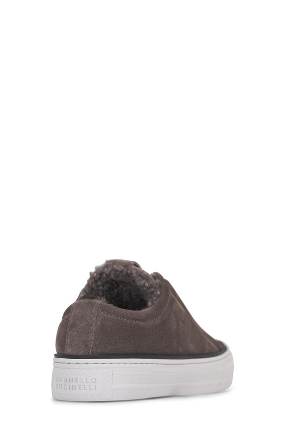 Brunello Cucinelli Dark Gray Monili Suede Shearling Lined Sneaker - view 3