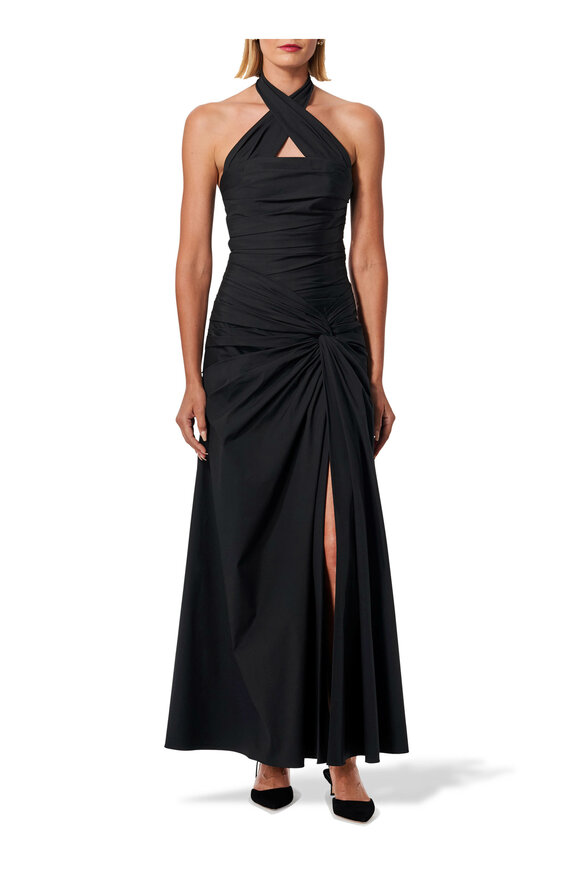 Carolina Herrera - Black Gathered Halter Midi Dress