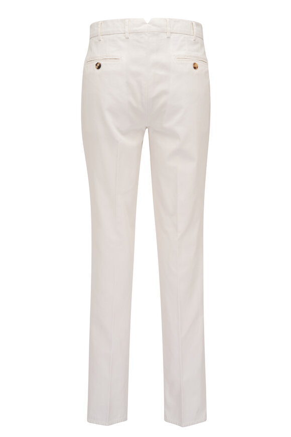 Brunello Cucinelli - White Cotton Flat Front Pant 