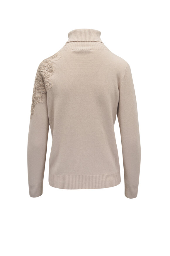 D.Exterior - Hazelnut Floral Embellished Turtleneck Sweater