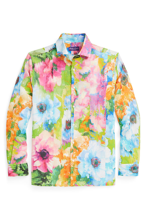 Ralph Lauren Purple Label - Painted Floral Linen Button Down Shirt 