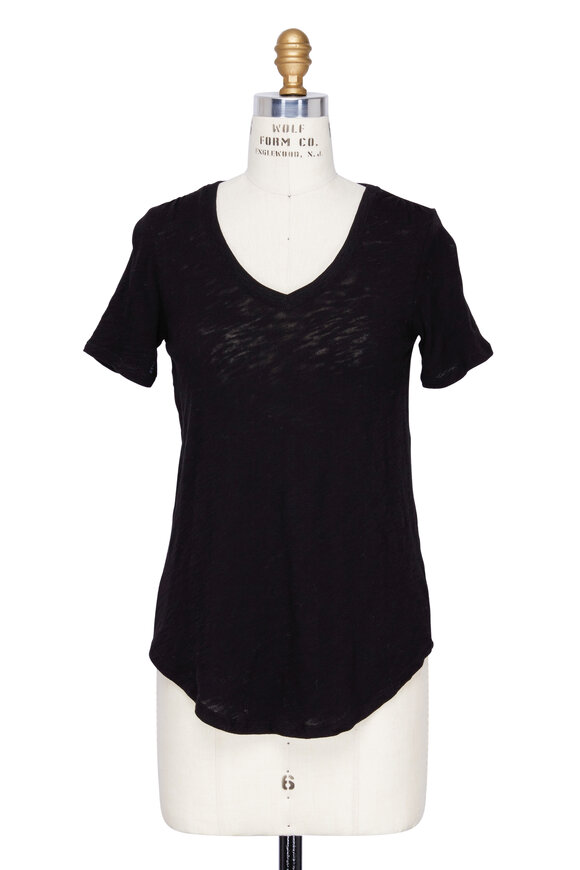 A T M - Black Slub Jersey V-Neckline Short Sleeve T-Shirt