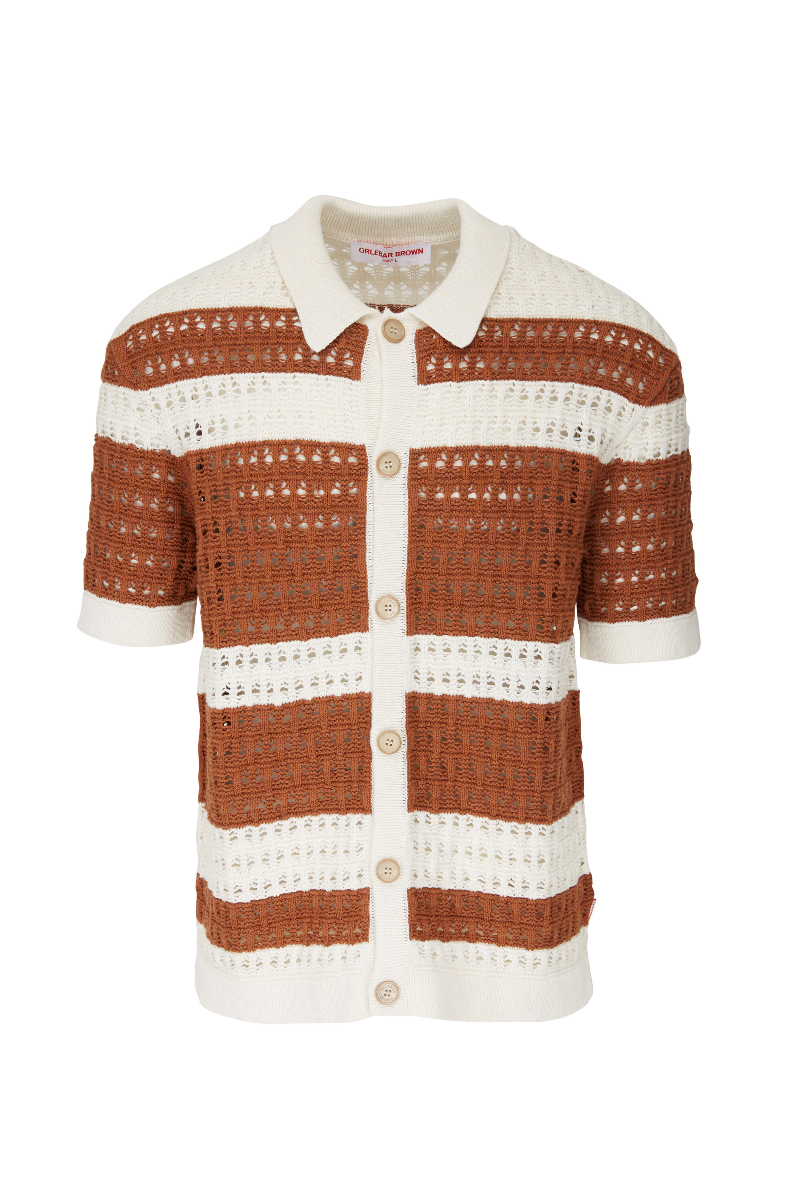 Orlebar Brown - Fabien Alabaster & Brown Knit Short Sleeve Shirt