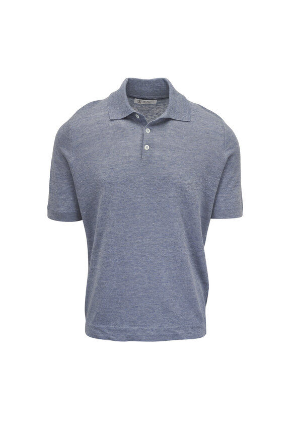 Brunello Cucinelli Light Blue Linen & Cotton Polo Sweater