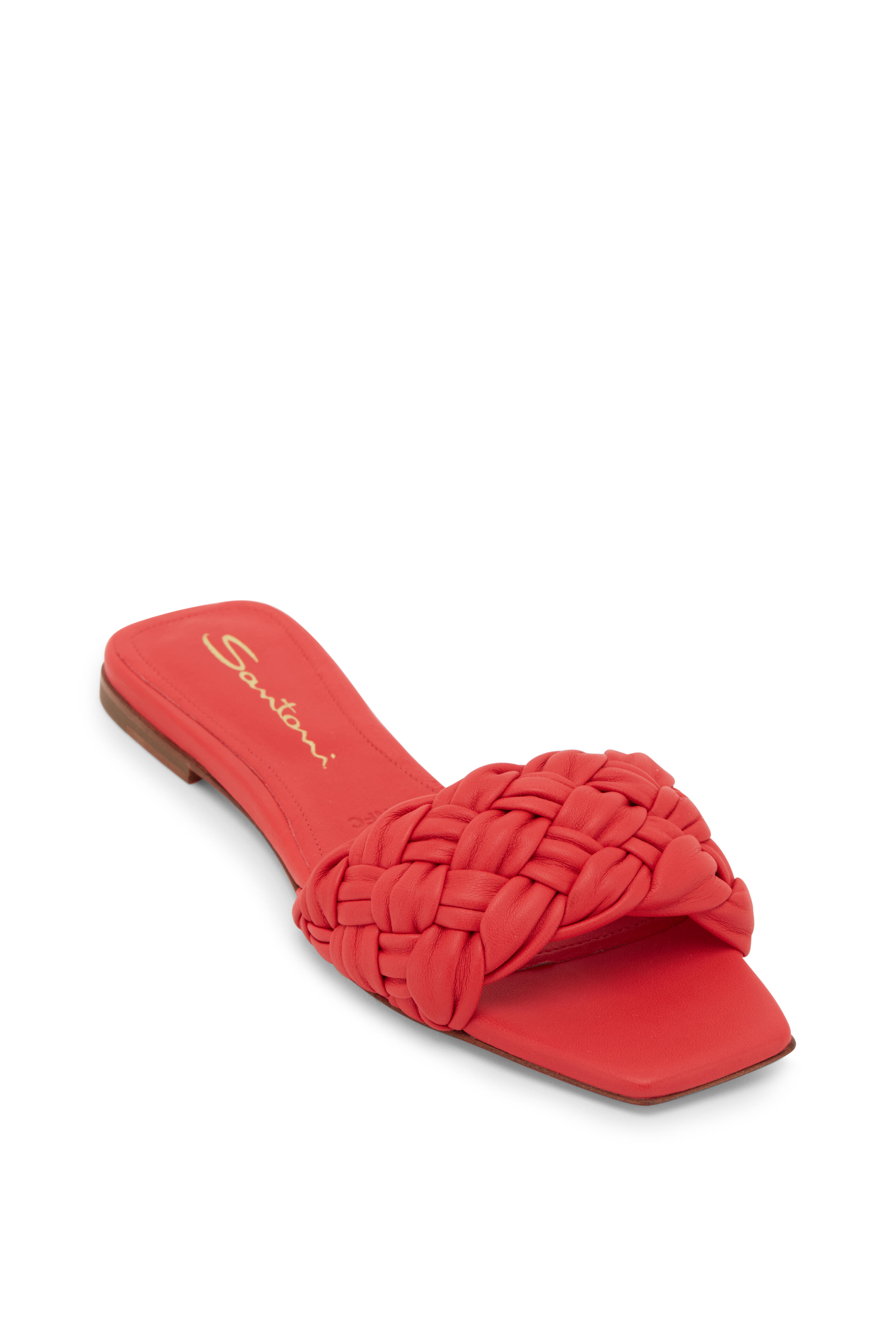 Santoni - Frozen Summer Red Woven Leather Flat Sandal