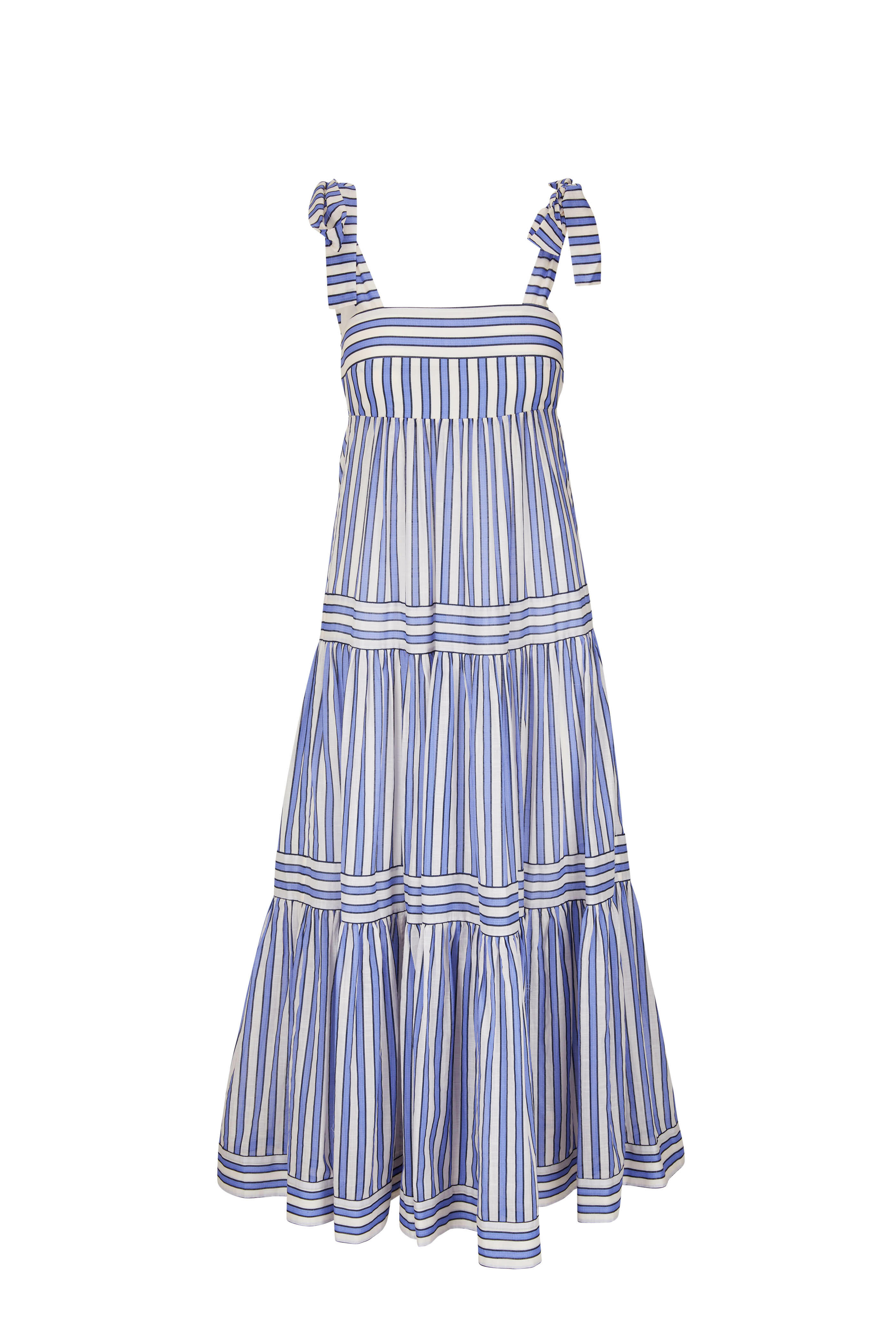 Zimmermann - Pattie Blue & White Stripe Tie Shoulder Dress