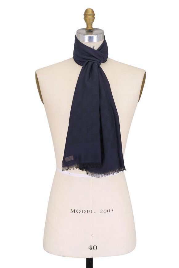 Canali Navy Tonal Freccia Pattern Scarf