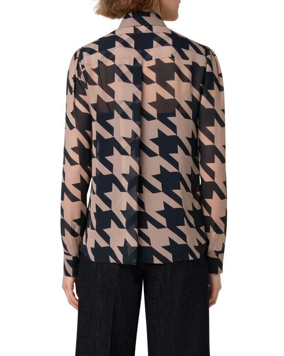 Akris Punto - Black & Caramel Houndstooth Print Blouse