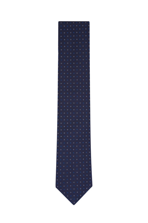 Canali Navy Geometric Silk Necktie - view 1