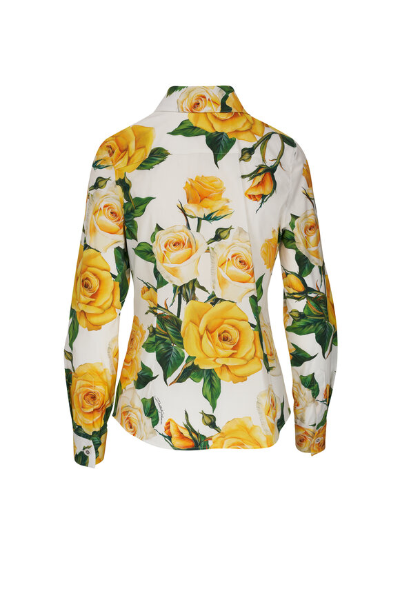 Dolce & Gabbana - Yellow Rose Print Stretch Cotton Blouse