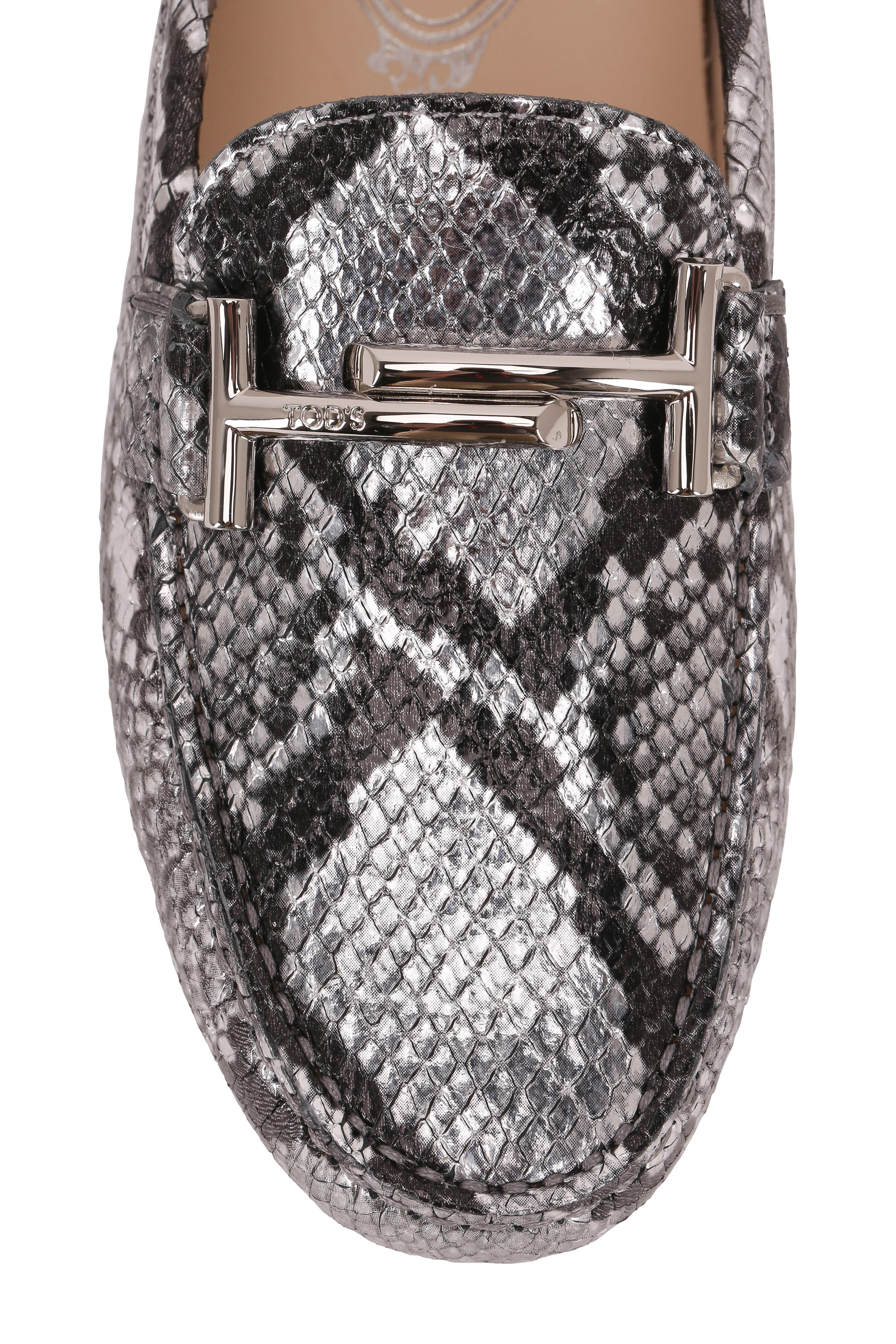 Tod's - Gommini Double T Silver Python Embossed Driver