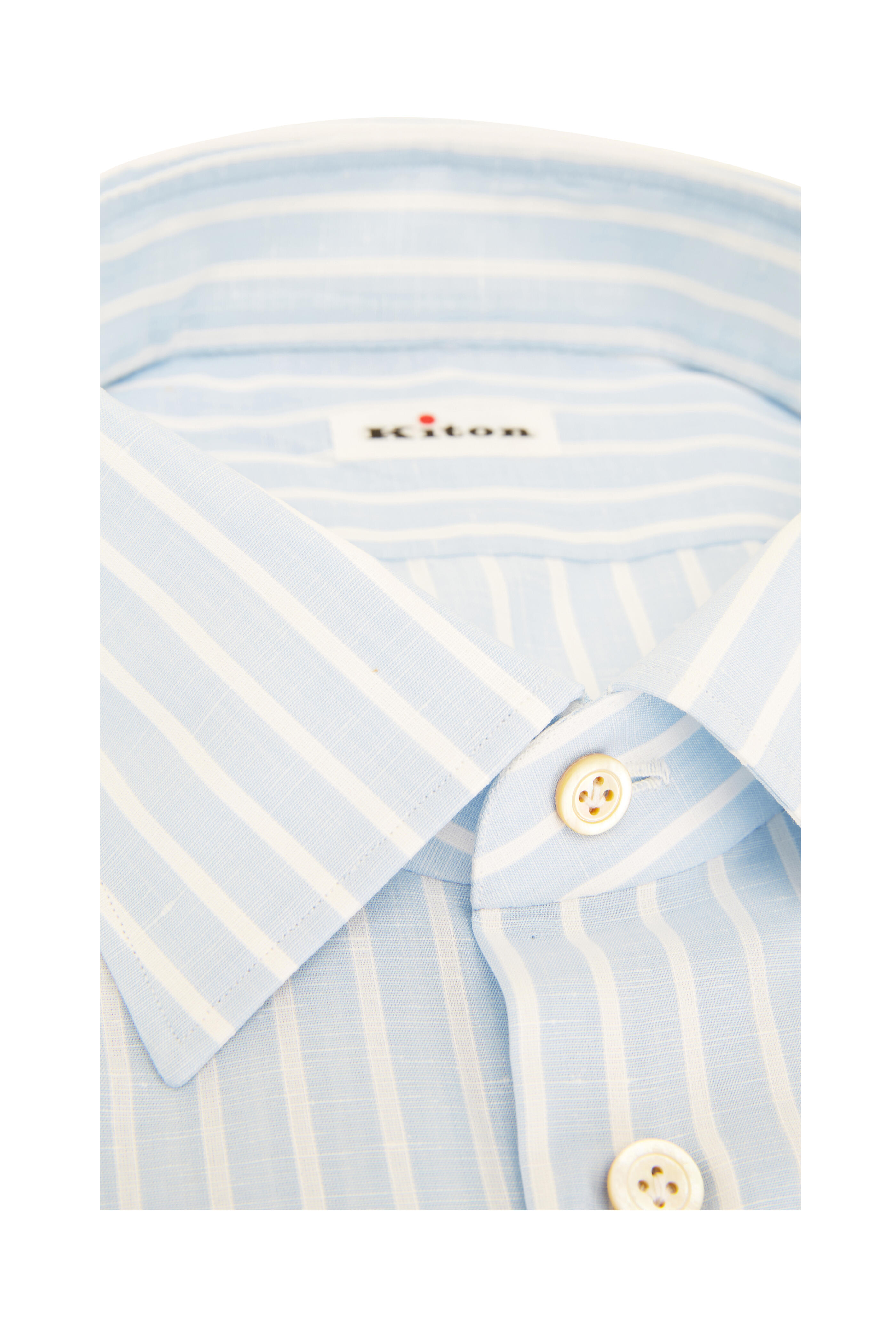 Kiton - Light Blue Stripe Cotton & Linen Dress Shirt