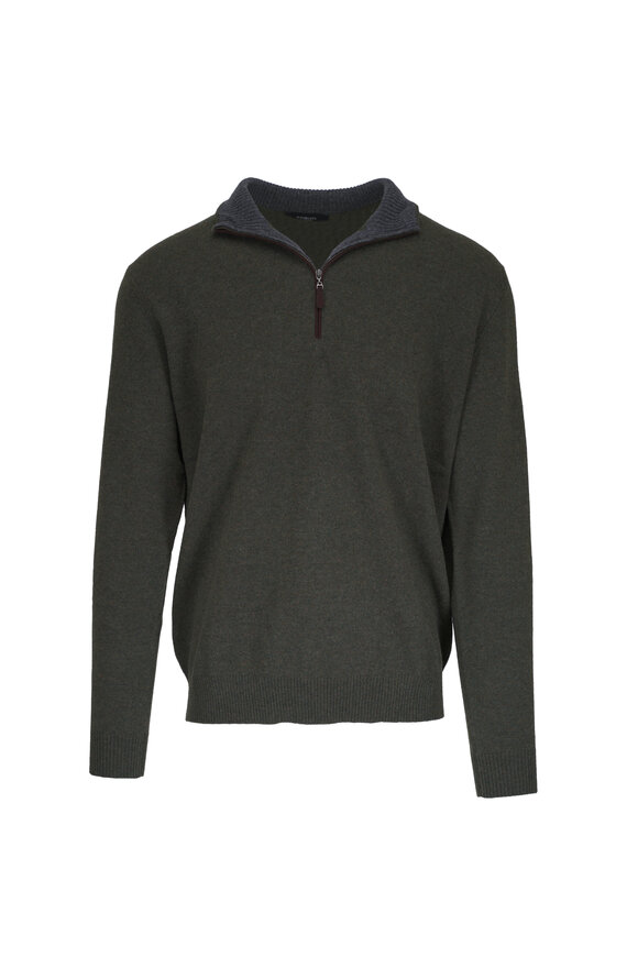 Kinross Olive Cashmere Quarter-Zip Pullover