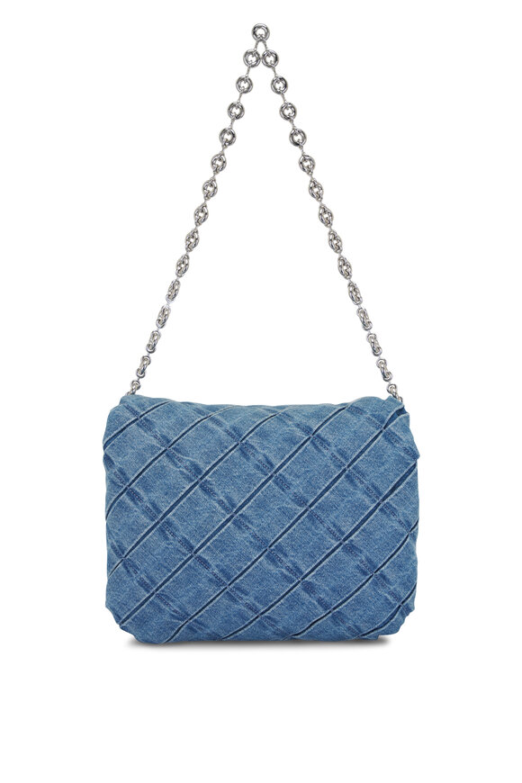 Loewe - Goya Pleated Light Blue Washed Denim Shoulder Bag