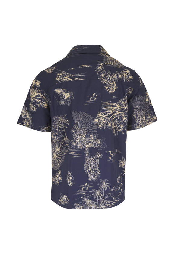 Moncler Floral Print Navy Blue Short Sleeve Cotton Shirt - view 4