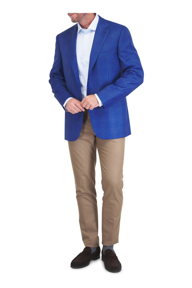 Designer outfit featuring Blue Check Cotton Dress Shirt, Royal Blue Prince of Wales Wool Sportcoat and 1 other piece