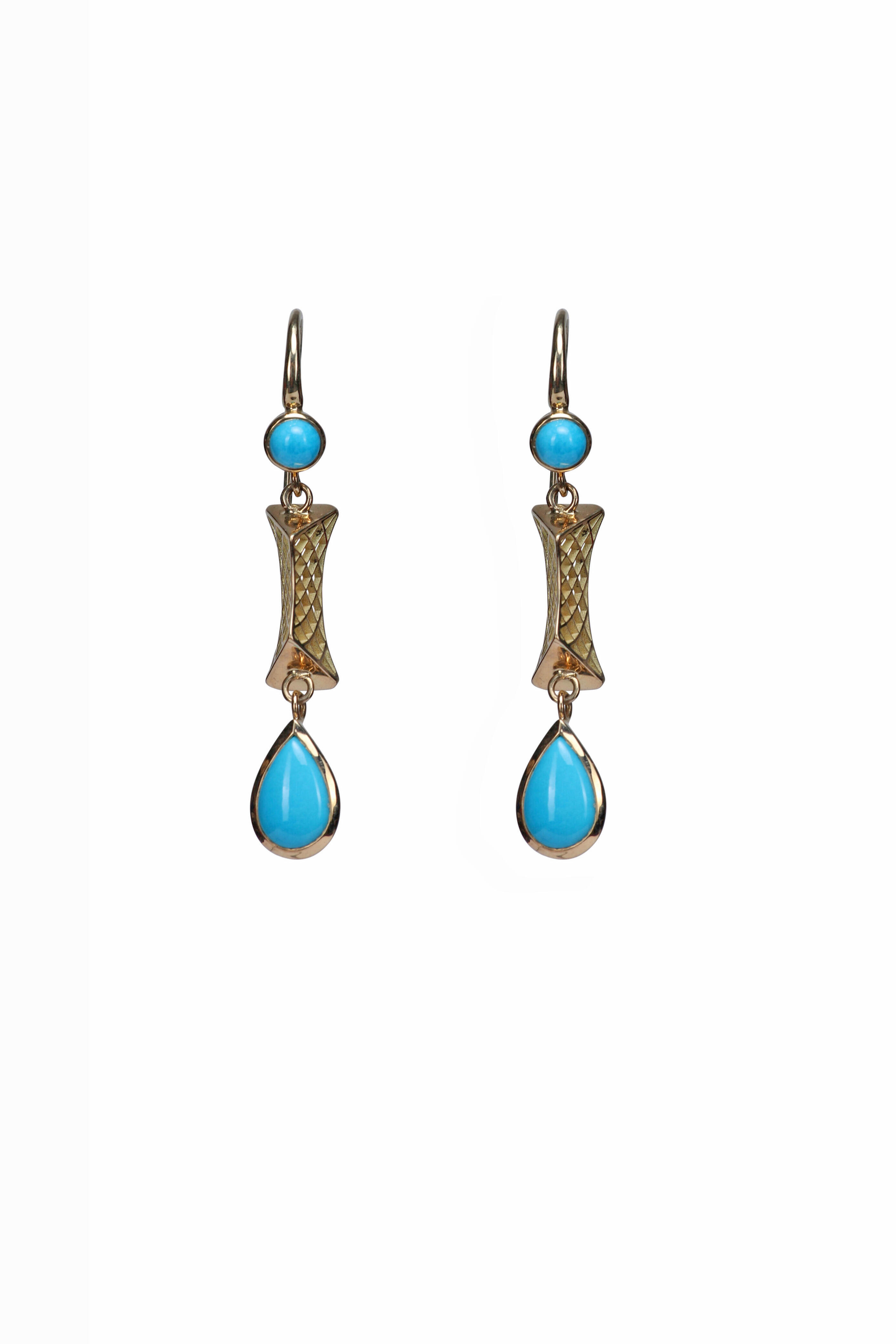 Ray Griffiths - Pyramid Turquoise Crownwork Earrings
