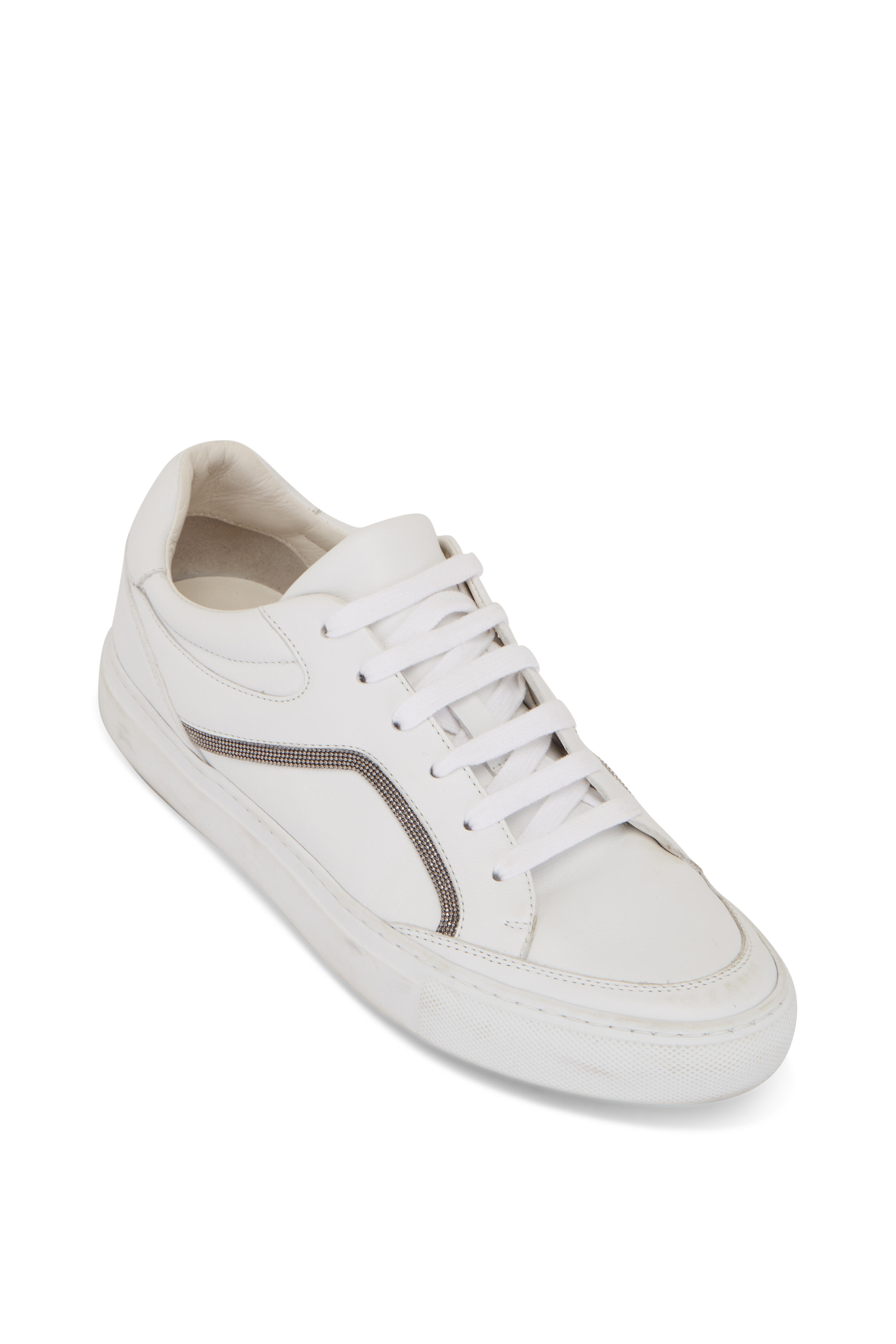 Brunello Cucinelli - White Leather Monili Detail Sneaker
