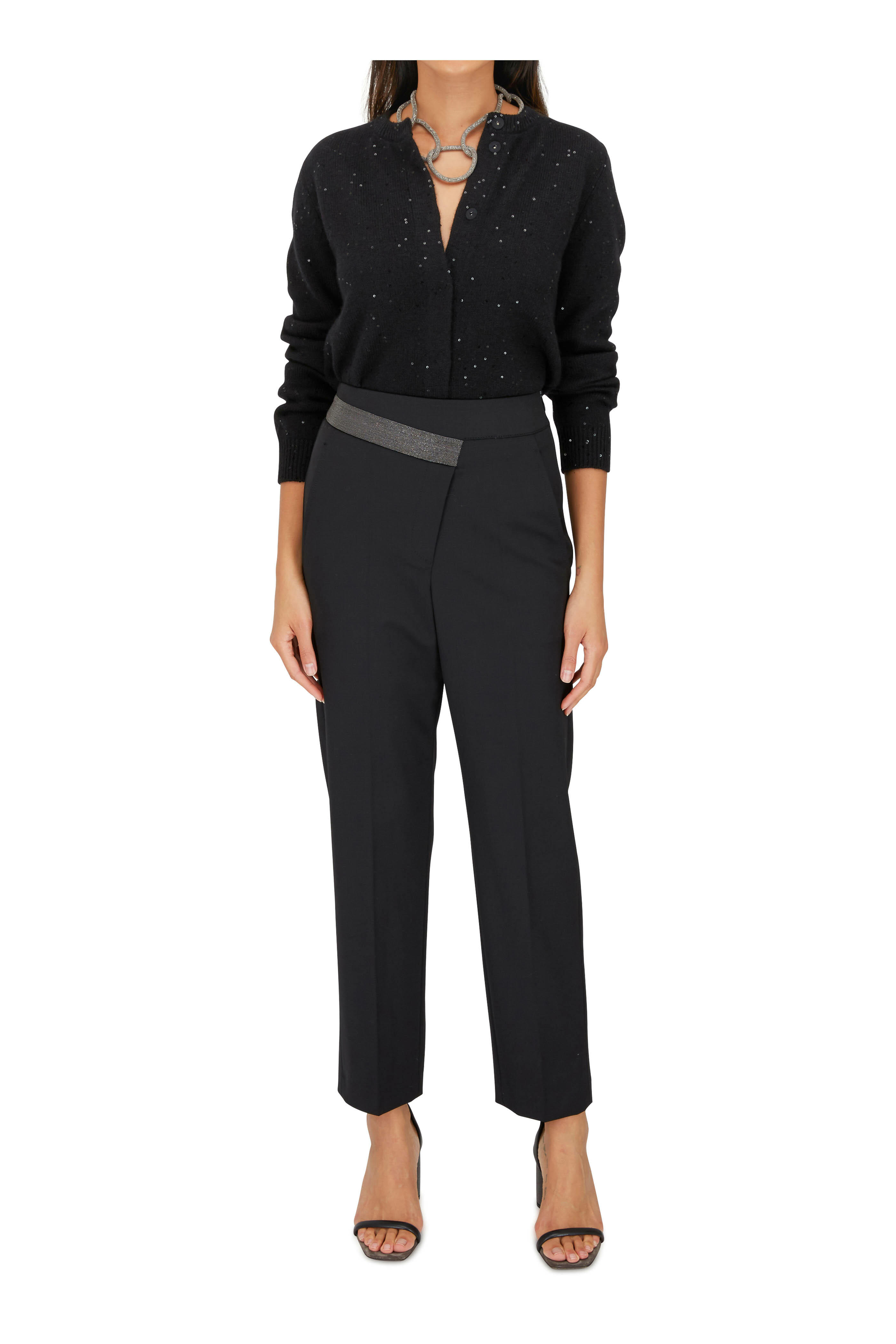 Brunello Cucinelli - Black Cashmere Sparkle Crop Cardigan