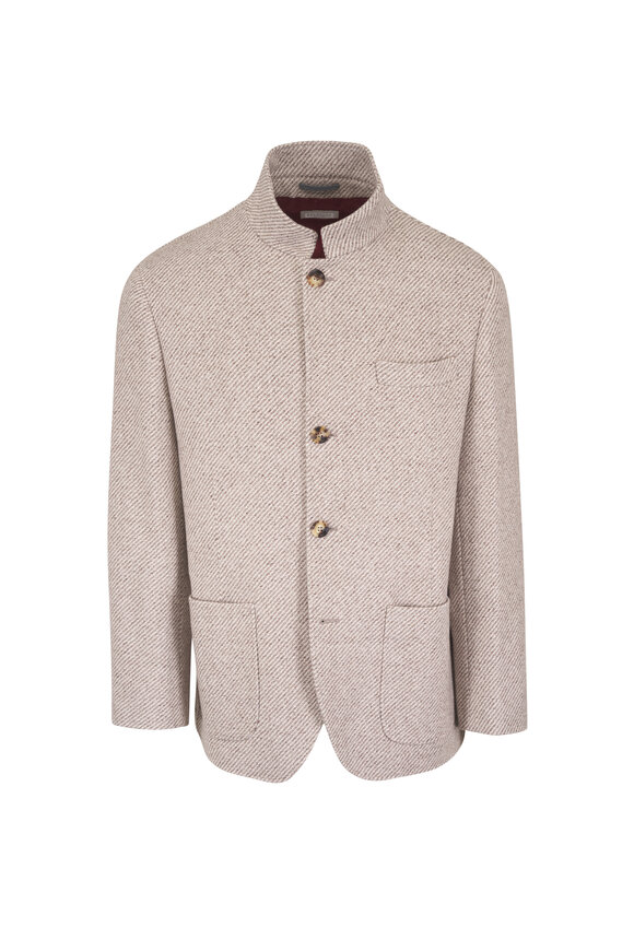 Brunello Cucinelli Beige Cashmere & Silk Diagonal Nehru Overshirt - view 1