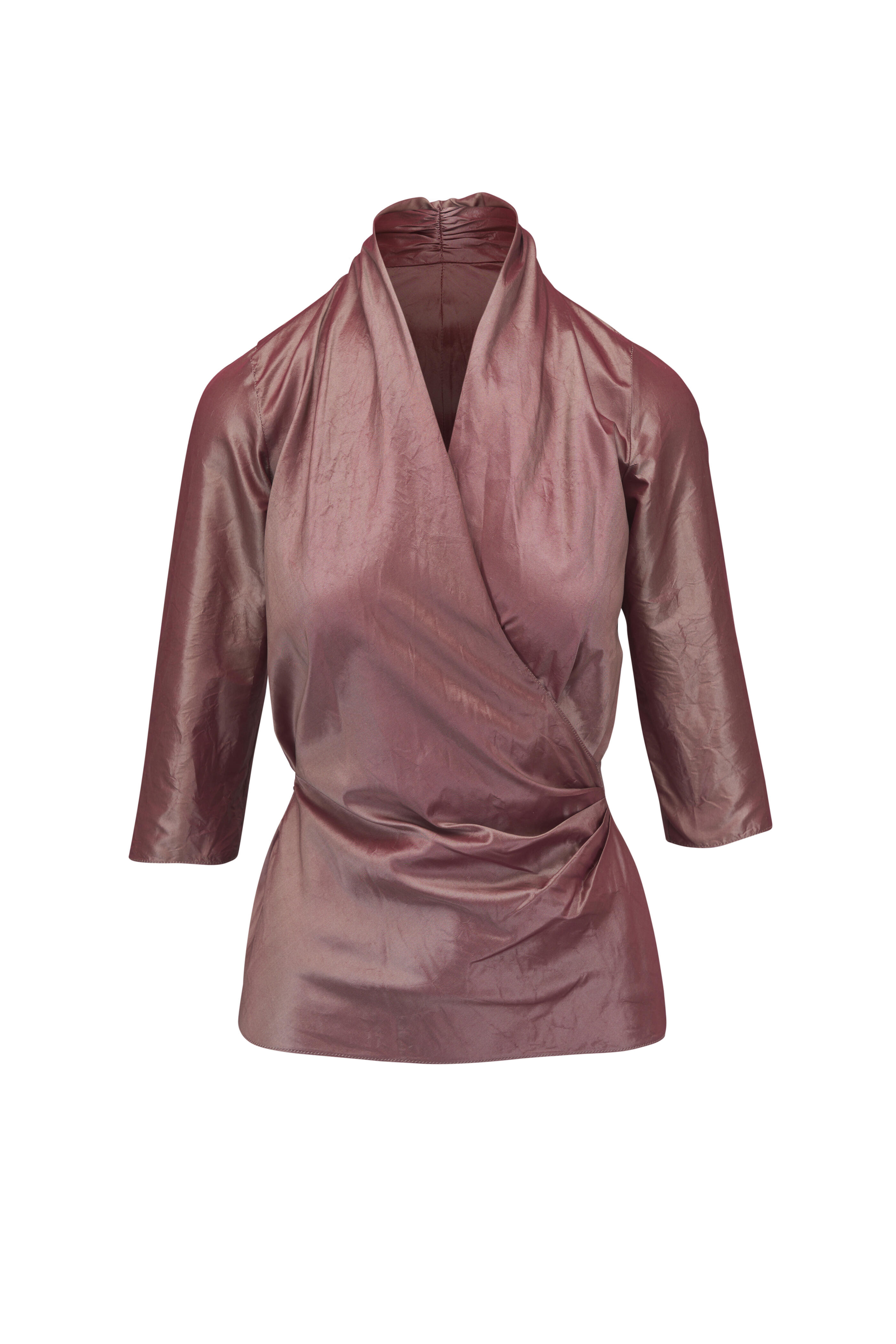 Peter Cohen - 3/4 Sleeve Almond Iridescent Taffeta Wrap Top