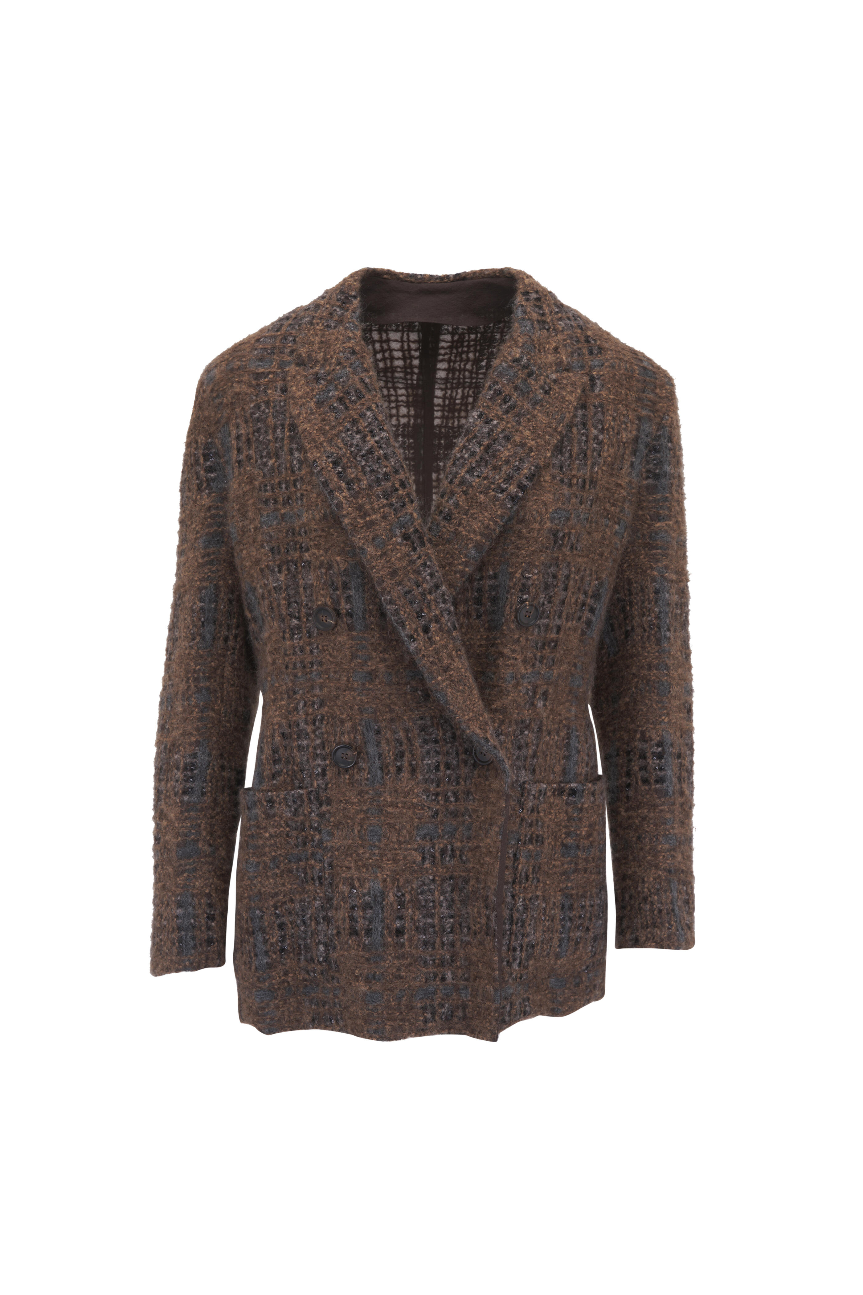 Brunello Cucinelli - Chocolate Price Of Wales Embroidered Knit Blazer