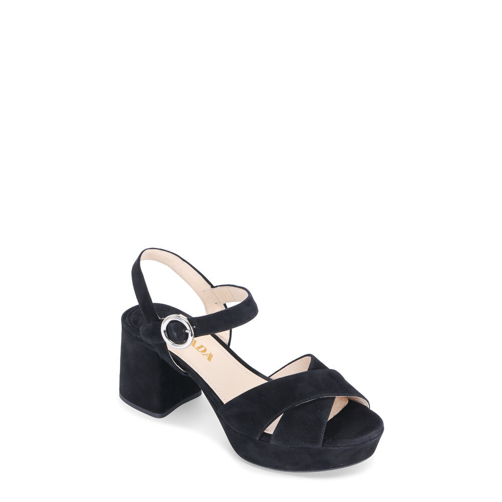 Prada - Black Suede Platform Sandal, 65mm | Mitchell Stores