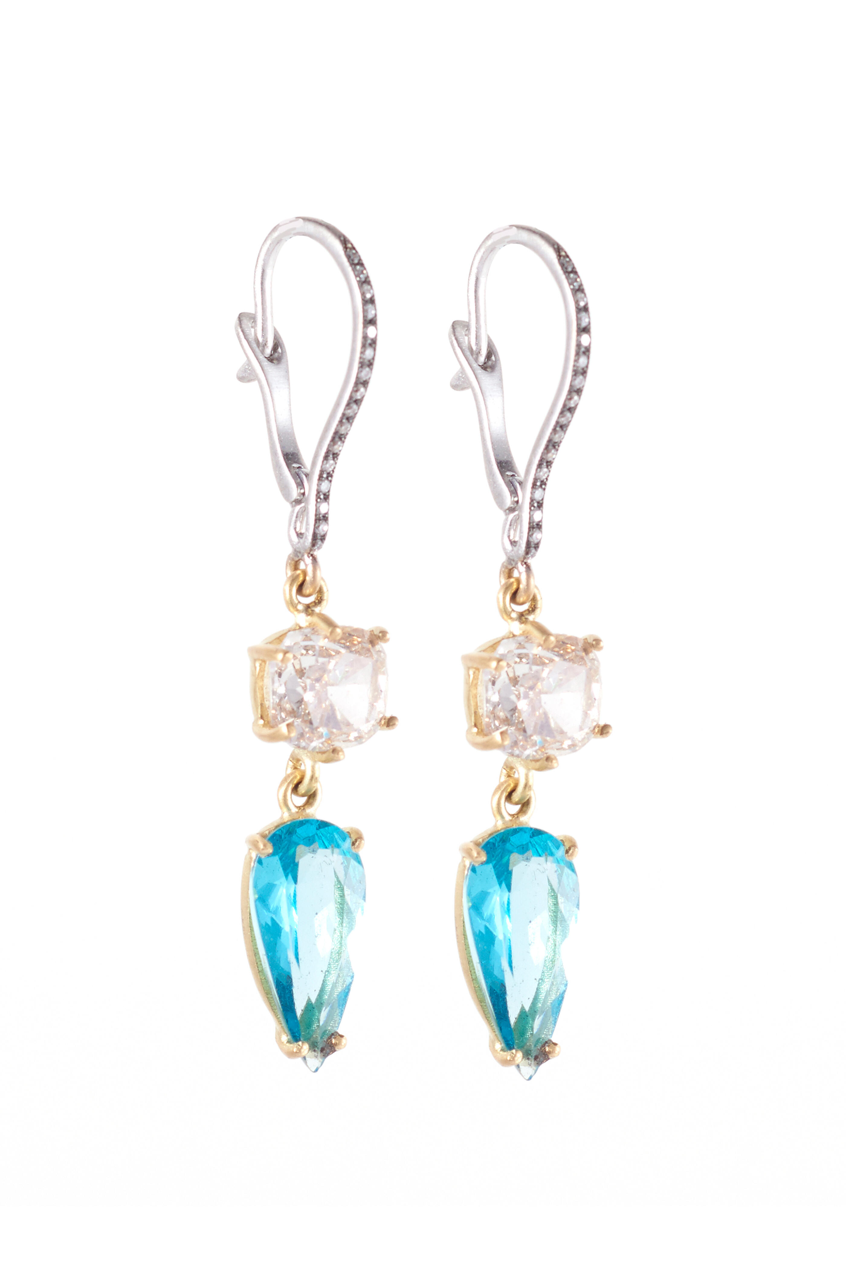 Sylva & Cie - 18k Yellow Gold Diamond & Apaitite Drop Earring