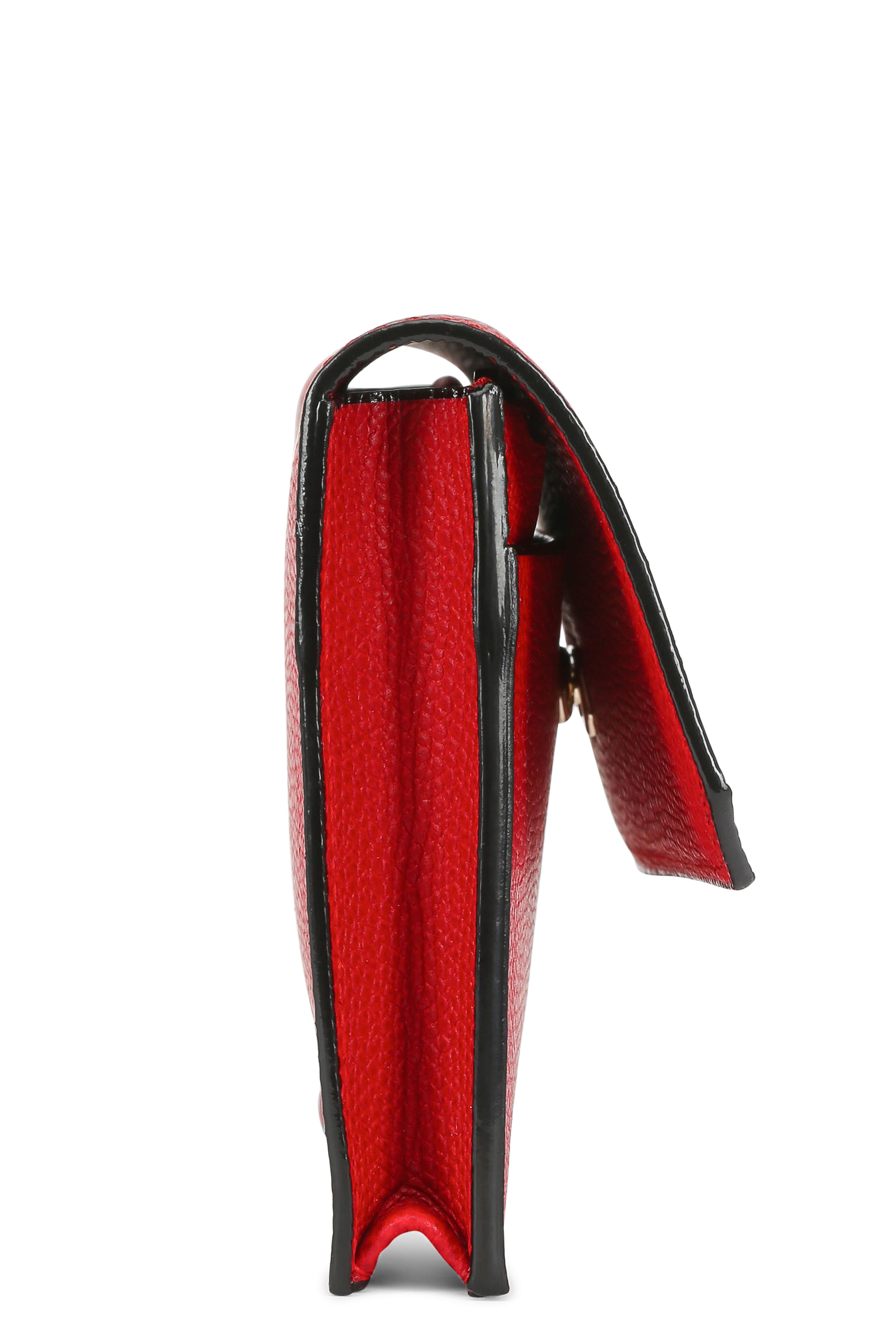 Valentino Red Saffiano Leather Rockstud Twist Lock Zip Wallet