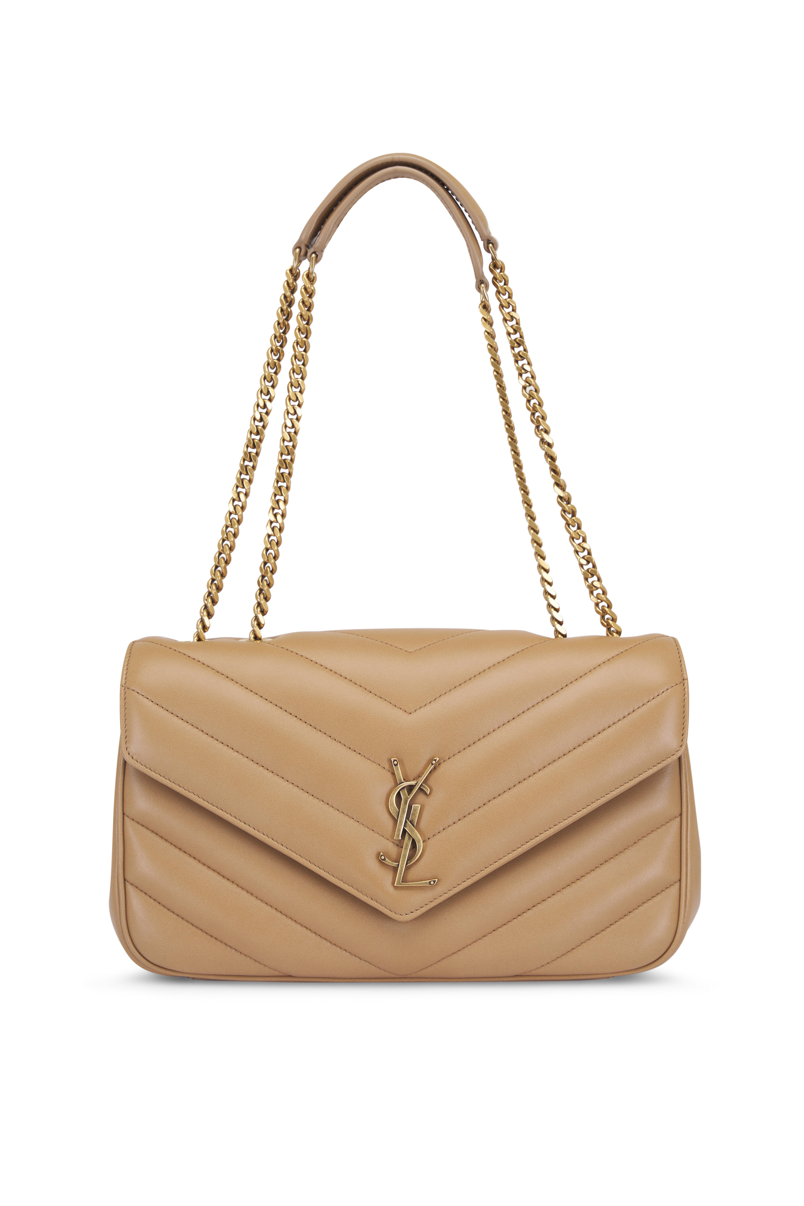 【SAINT LAURENT】CHAIN SHOULDER BAG MEDIUM Saint Laurent - Medium Loulou Tan Quilted Leather Chain Bag