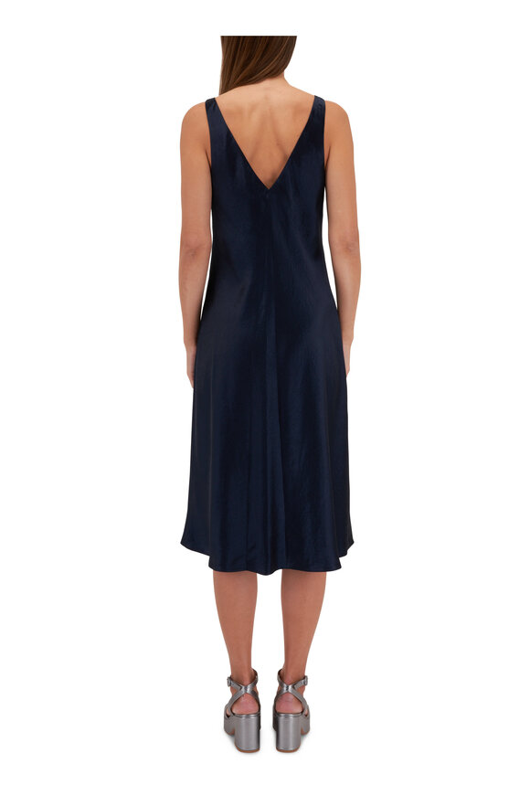 Vince - Coastal Blue Double V-Neck Satin Slip Dress