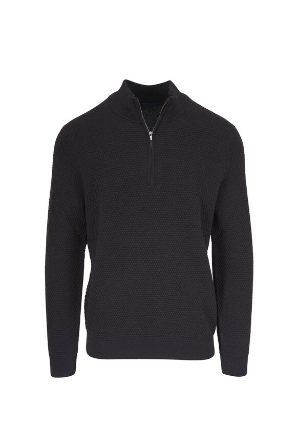 Patrick Assaraf Brownie Bubble Stitch Wool Quarter Zip Pullover - view 1
