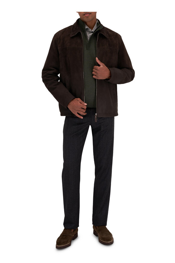 Canali - Brown Suede Degradé Bomber Jacket 