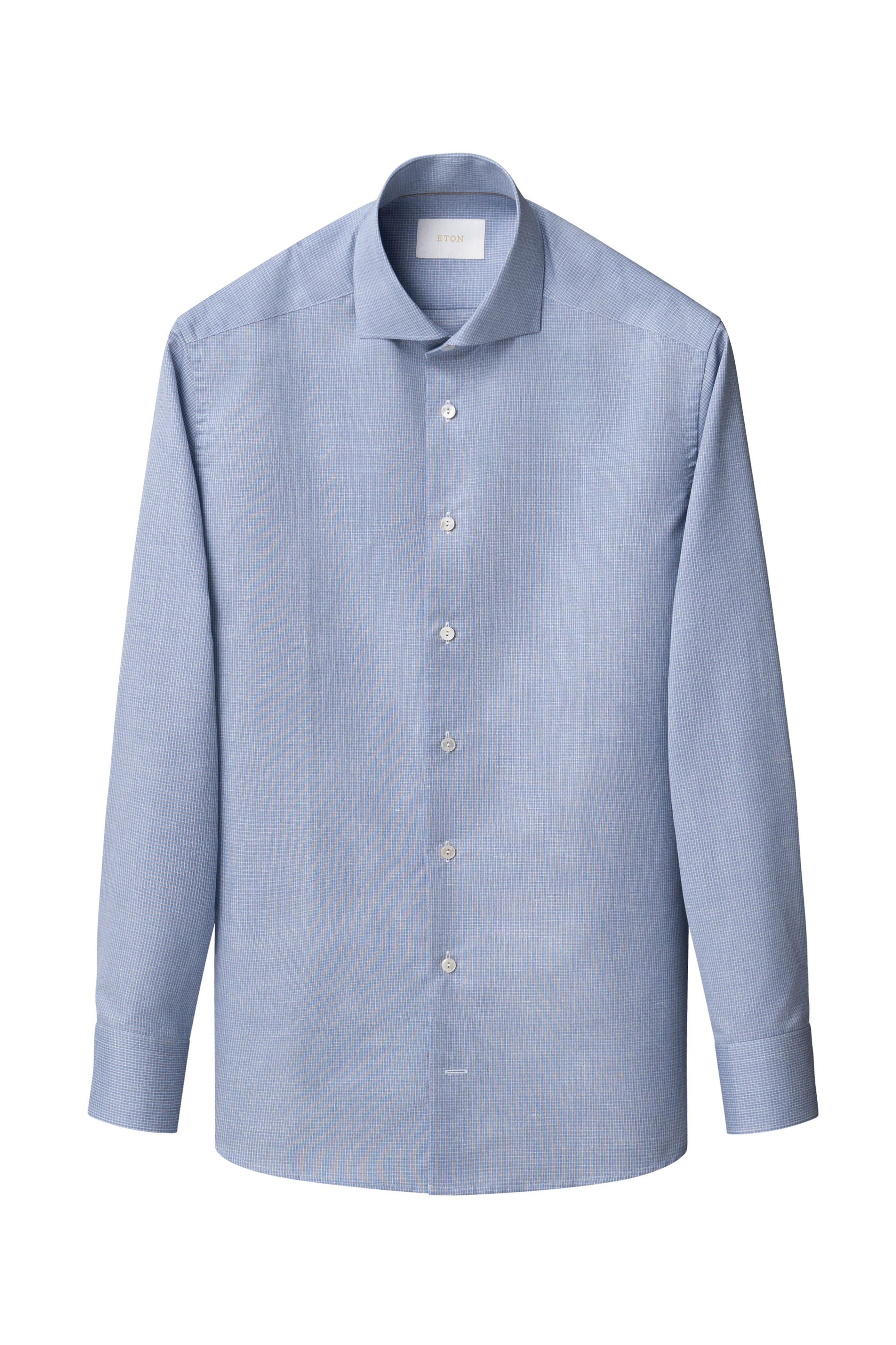 Eton - Blue Cotton & Linen Slim Fit Dress Shirt - view 5