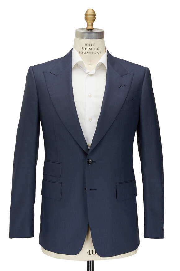 Tom Ford - Shelton Slate Blue Sharkskin Wool & Silk Suit
