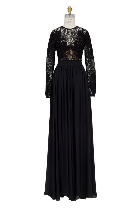 Elie Saab - Black Lace Top Long Sleeve Gown 