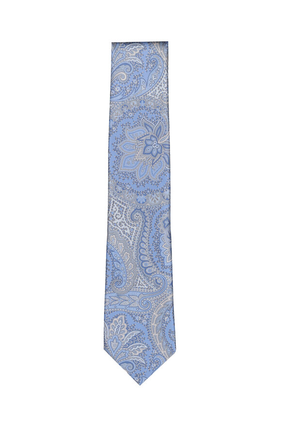 Geoff Nicholson Light Blue Paisley Silk Necktie