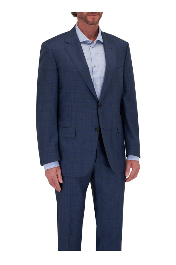 Canali - Navy Blue Tonal Plaid Wool Suit