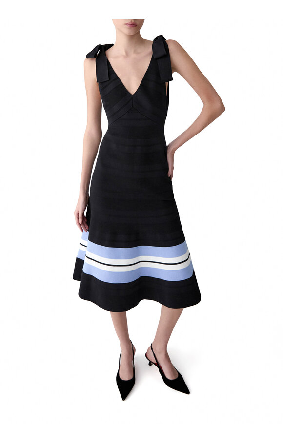 Carolina Herrera Black Multicolor Stripe V-Neck Flare Dress - view 4