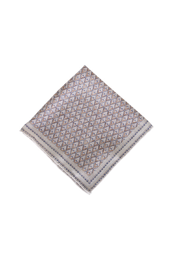 Brunello Cucinelli Jute Geometric Print Silk Pocket Square