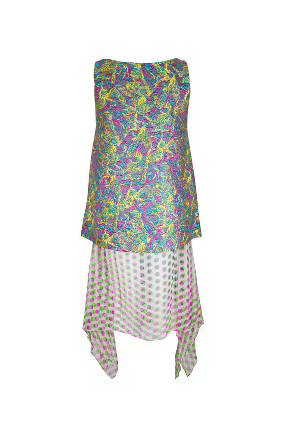 Dries Van Noten Dabel Lemon Multi Floral Jacquard Lamé Dress - view 3