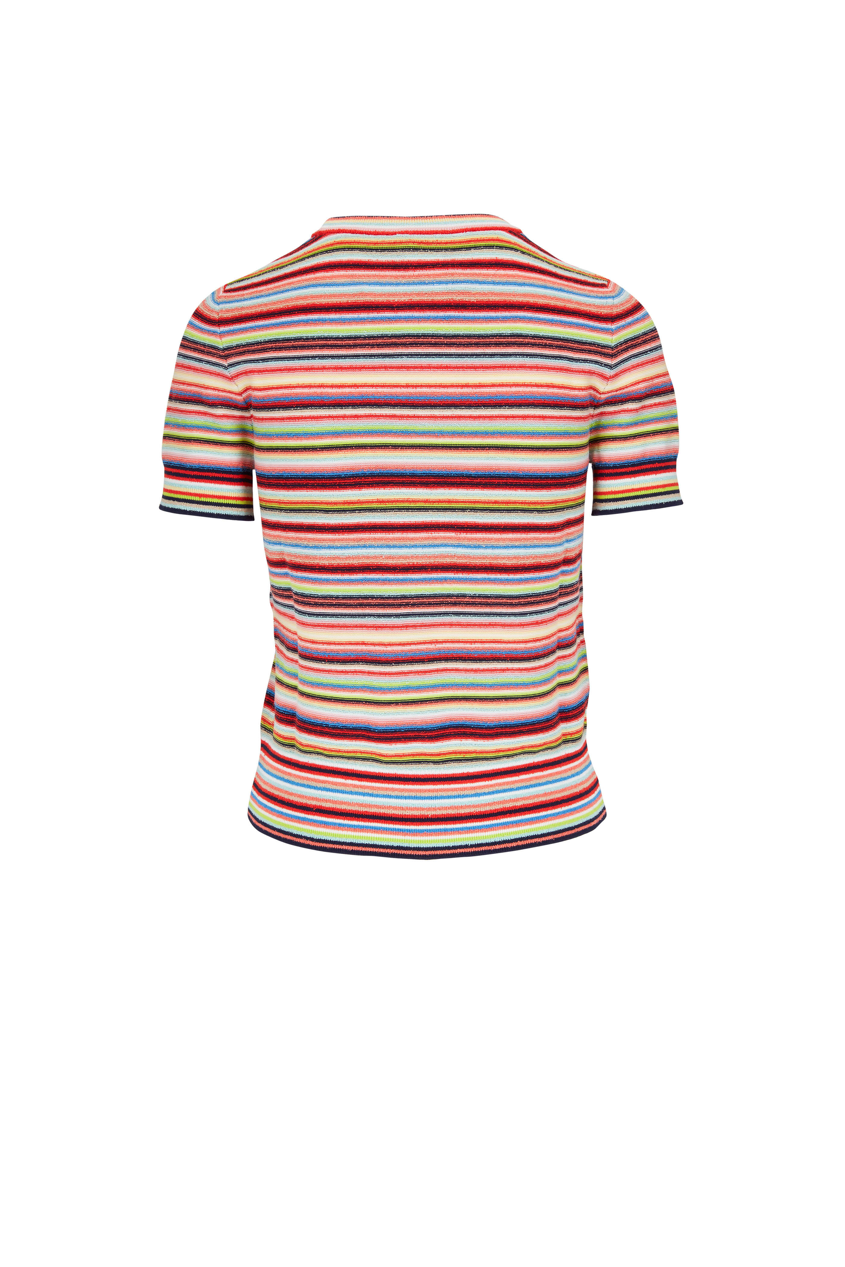 Akris Punto - Multicolor Striped Knit Short Sleeve Sweater