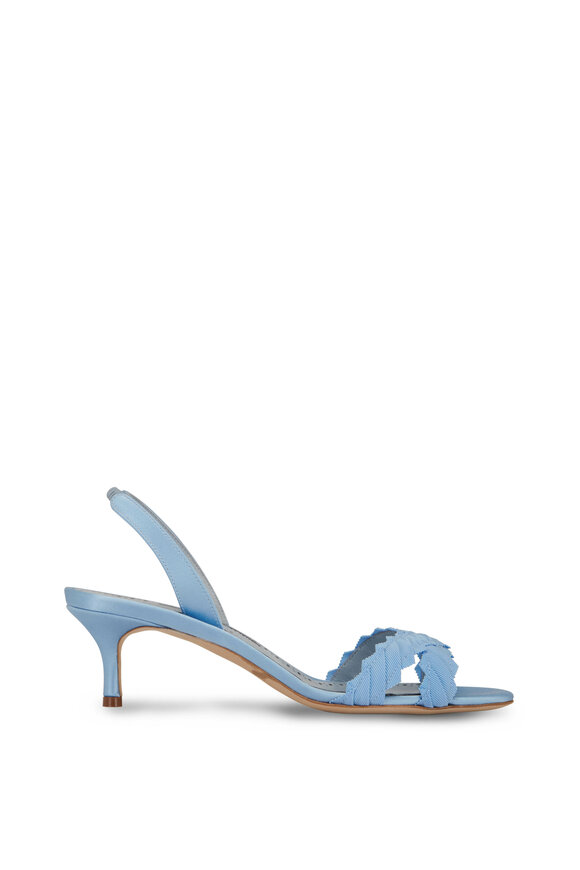 Manolo Blahnik - Ligra Light Blue Satin Sandal, 50mm