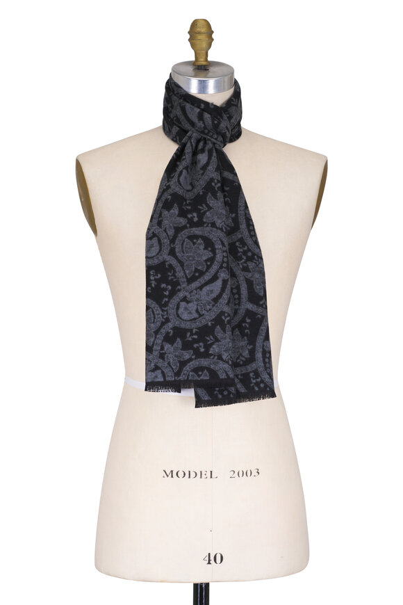 Chelsey Imports Gray & Black Paisley Print Silk Scarf