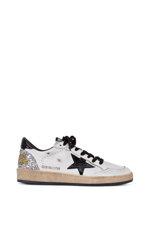 Golden Goose - Ballstar White Leather & Glitter Heel Sneaker