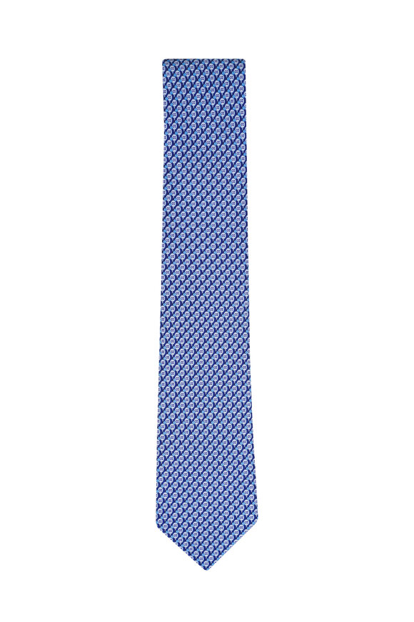 Ferragamo Navy Blue Tennis Print Silk Necktie